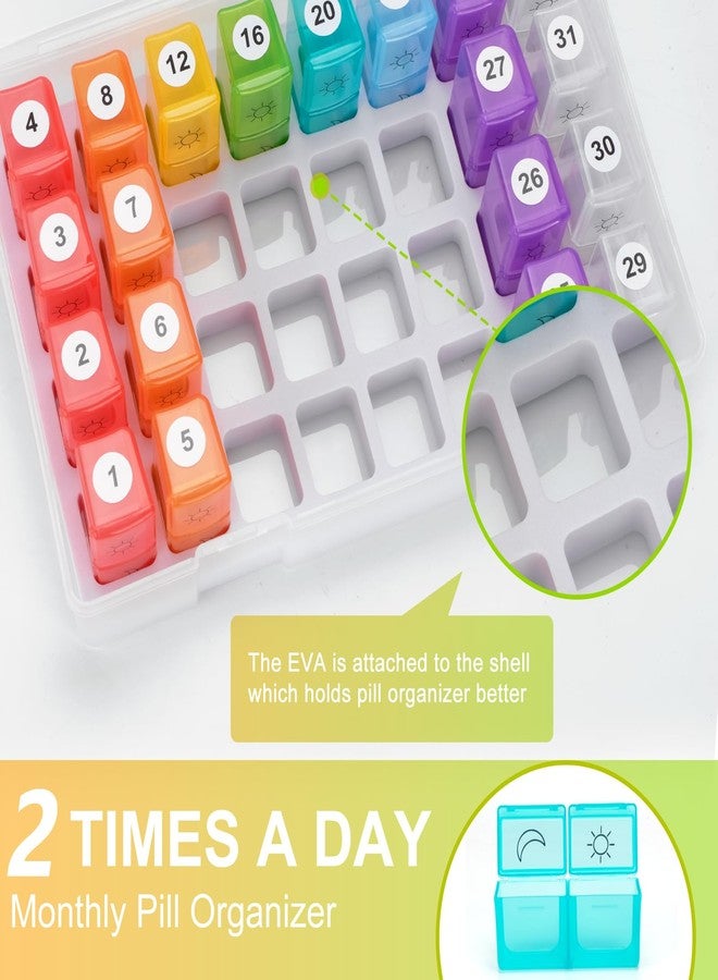Yewltvep Monthly Pill Organizer 2 Times a Day,30 Day Pill Organizer 2X a Day,Pill Boxes and Organizer 2 Times a Day with Travel Case,Moth Pill Box Am Pm Month Pill Box Organizer with 32 Daily Compartments - Image 2